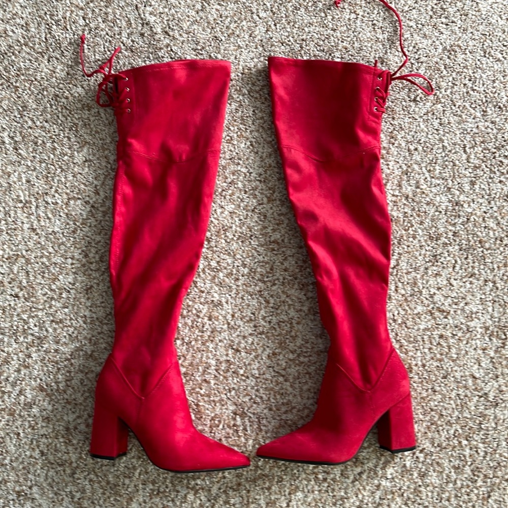 Nine West thigh high red boots NIB
